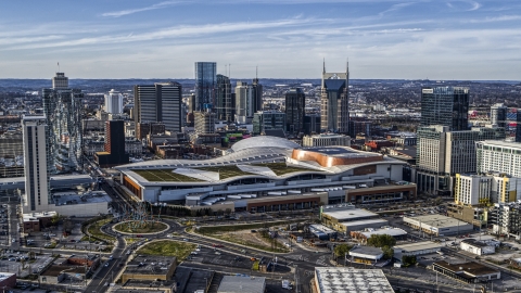 DXP002_119_0004 - Aerial stock photo of The city skyline and Nashville Music City Center, Downtown Nashville, Tennessee
