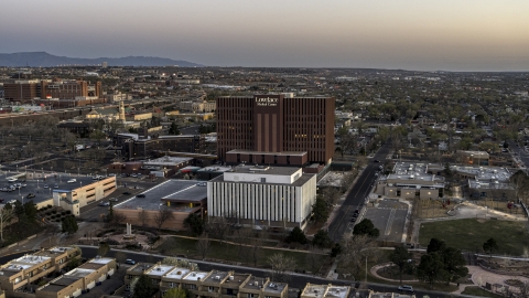 DXP002_123_0001 - Aerial stock photo of A hospital at sunset in Albuquerque, New Mexico
