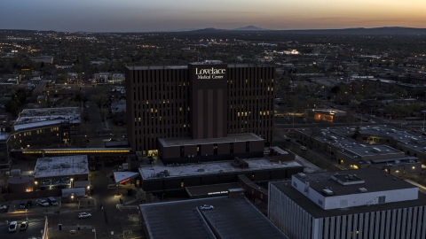 DXP002_123_0006 - Aerial stock photo of A hospital at twilight in Albuquerque, New Mexico