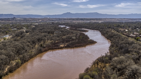 DXP002_124_0005 - Aerial stock photo of The Rio Grande river in Albuquerque, New Mexico