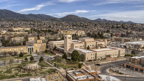 DXP002_131_0002 - Aerial stock photo of A state government building in Santa Fe, New Mexico