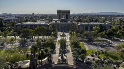 DXP002_138_0001 - Aerial stock photo of Plaza and the Arizona State Capitol building in Phoenix, Arizona
