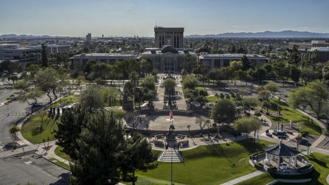 DXP002_138_0003 - Aerial stock photo of The plaza and the Arizona State Capitol on a sunny day in Phoenix, Arizona