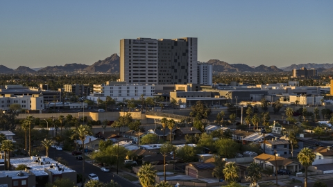 DXP002_138_0013 - Aerial stock photo of A hospital complex at sunset in Phoenix, Arizona