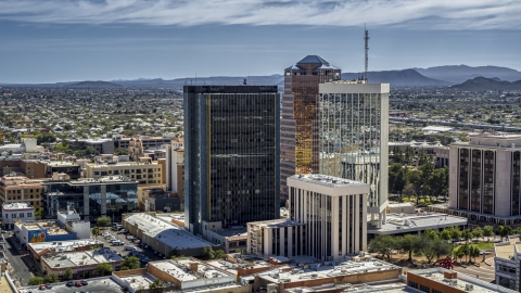 DXP002_144_0004 - Aerial stock photo of Three tall office high-rises in Downtown Tucson, Arizona