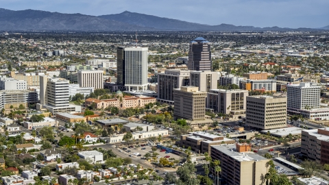 DXP002_144_0007 - Aerial stock photo of A view of tall high-rise office towers and city buildings in Downtown Tucson, Arizona