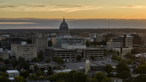 DXP002_161_0003 - Aerial stock photo of The capitol dome at sunset, Madison, Wisconsin