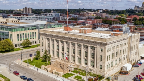 DXP002_165_0003 - Aerial stock photo of The Des Moines Police Department building in Des Moines, Iowa