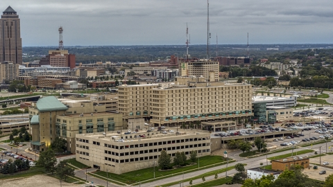 DXP002_167_0002 - Aerial stock photo of A hospital in Des Moines, Iowa