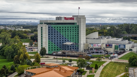 DXP002_169_0004 - Aerial stock photo of A hotel and casino in Council Bluffs, Iowa