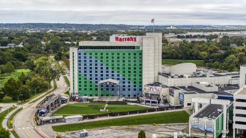 DXP002_169_0013 - Aerial stock photo of The Harrah's hotel and casino in Council Bluffs, Iowa