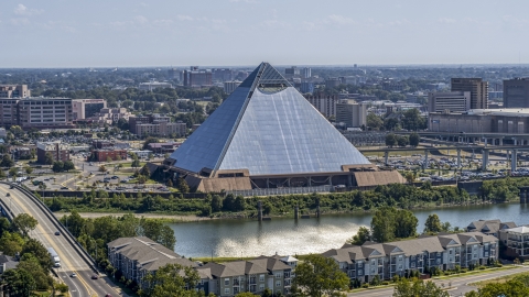 DXP002_177_0004 - Aerial stock photo of The Memphis Pyramid in Downtown Memphis, Tennessee