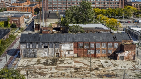DXP002_194_0004 - Aerial stock photo of An abandoned factory building in Detroit, Michigan