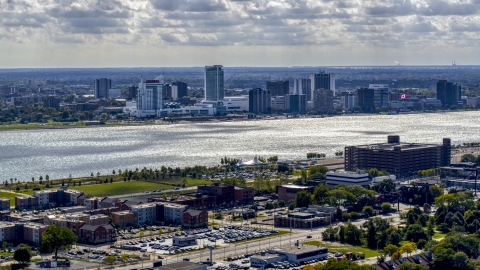 DXP002_194_0010 - Aerial stock photo of The skyline of Windsor, Ontario, Canada across the Detroit River