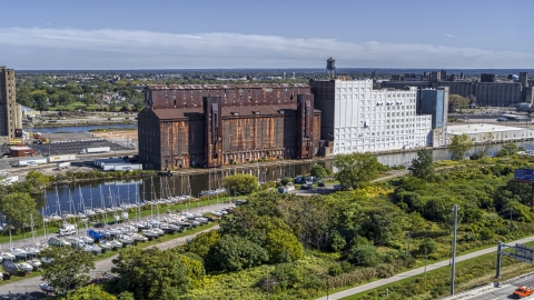 DXP002_200_0002 - Aerial stock photo of A flour mill in Buffalo, New York