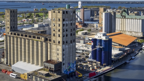 DXP002_201_0002 - Aerial stock photo of A riverfront grain elevator in Buffalo, New York