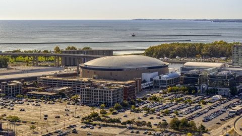 DXP002_202_0001 - Aerial stock photo of KeyBank Center arena in Downtown Buffalo, New York