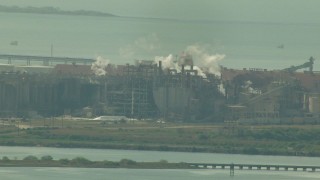 AF0001_000217 - HD aerial stock footage of the Alcoa Aluminum Plant next to Lavorna Bay, Point Comfort, Texas