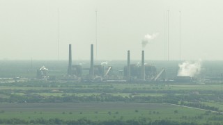 AF0001_000236 - HD aerial stock footage of the WA Parish Generating Station by Smithers Lake, Texas