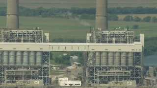 AF0001_000246 - HD aerial stock footage flyby structures at the power plant by Smithers Lake, Texas