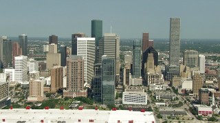 AF0001_000261 - HD aerial stock footage flyby the skyscrapers in Downtown Houston, Texas