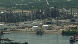 AF0001_000288 - HD stock footage aerial video flyby riverfront oil refinery in Galena Park, Texas