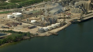 AF0001_000292 - HD stock footage aerial video of a riverside oil refinery in Pasadena, Texas