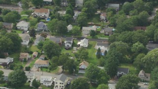 AF0001_000698 - HD aerial stock footage of a suburban residential neighborhood in Readville, Massachusetts