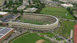 AF0001_000715 - HD aerial stock footage of Harvard Stadium at Harvard University, Boston, Massachusetts