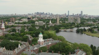 AF0001_000724 - HD stock footage aerial video fly over Eliot House to approach Dunster House at Harvard University, Cambridge, Massachusetts