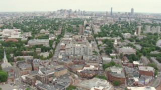 AF0001_000733 - HD aerial stock footage of Downtown Boston skyline seen from Harvard University in Cambridge, Massachusetts