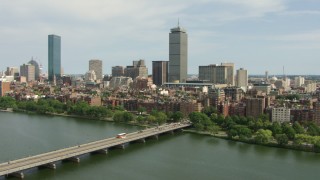 AF0001_000763 - HD stock footage aerial video of Back Bay brownstones and skyscrapers in Downtown Boston, Massachusetts