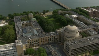 AF0001_000771 - HD aerial stock footage of the Maclaurin Building at the Massachusetts Institute of Technology, Cambridge, Massachusetts