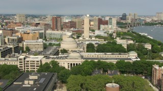 AF0001_000774 - HD aerial stock footage of flying by the campus of Massachusetts Institute of Technology, Cambridge, Massachusetts