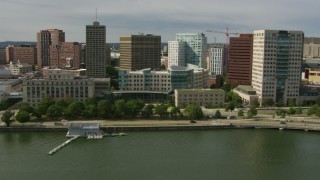 AF0001_000779 - HD aerial stock footage of MIT Sloan School of Management and office buildings in Cambridge, Massachusetts