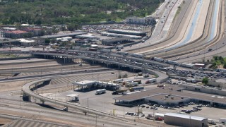 AF0001_000937 - HD stock footage aerial video of a view of heavy traffic on the Bridge of the Americas, El Paso/Juarez Border