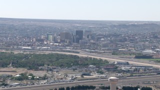 AF0001_000944 - HD stock footage aerial video of a view of city buildings in Downtown El Paso, Texas