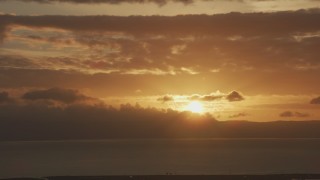 AF0001_001040 - 8K aerial stock footage setting sun and golden clouds formations in Northern California
