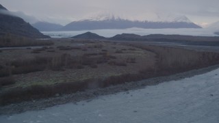 AK0001_0046 - 4K aerial stock footage approaching glacier, distant snow covered mountains, Knik, Alaska