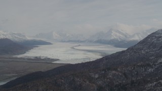 AK0001_0111 - 4K aerial stock footage Knik Glacier, bordered by Chugach Mountains, Knik Glacier, Alaska