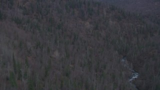 AK0001_0249 - 4K aerial stock footage river winding through foothills, Chugach Mountains, Fort Richardson, Anchorage