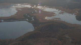 AK0001_0292 - 4K aerial stock footage Three lakes and a narrow river, Jim Lake, Alaska
