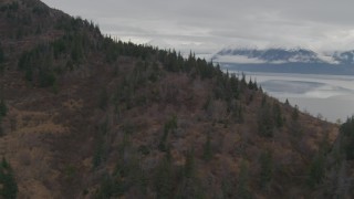 AK0001_0350 - 4K aerial stock footage over Chugach Mountain slope, revealing Turnagain Arm of the Cook Inlet, Alaska