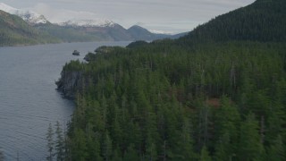 AK0001_0401 - 4K aerial stock footage flying over forest, Passage Canal, Alaska