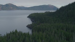 AK0001_0405 - 4K aerial stock footage forested shoreline of the canal, Prince William Sound, Passage Canal, Alaska