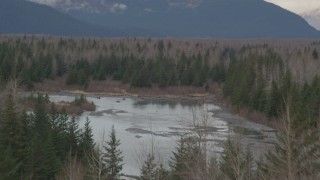 AK0001_0511 - 4K aerial stock footage lying over a tree line, revealing a river in the valley, Portage, Alaska