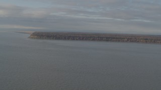 AK0001_0593 - 4K aerial stock footage flying over Knik Arm of the Cook Inlet, approaching Point MacKenzie, Alaska