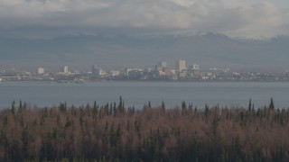 AK0001_0595 - 4K aerial stock footage fly by Downtown Anchorage, Knik Arm of the Cook Inlet, Point MacKenzie, Alaska