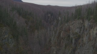 AK0001_0629 - 4K aerial stock footage flying through deep river gorge, topped by forest, Birchwood, Alaska