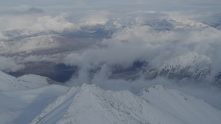 AK0001_0834 - 4K stock footage aerial video Matanuska River Valley, Talkeetna Mountains, snowy Chugach Mountains, Alaska